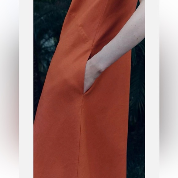 Zara Orange Sleeveless Linen Blend Maxi Sheath Dress Size Small - Picture 15 of 16